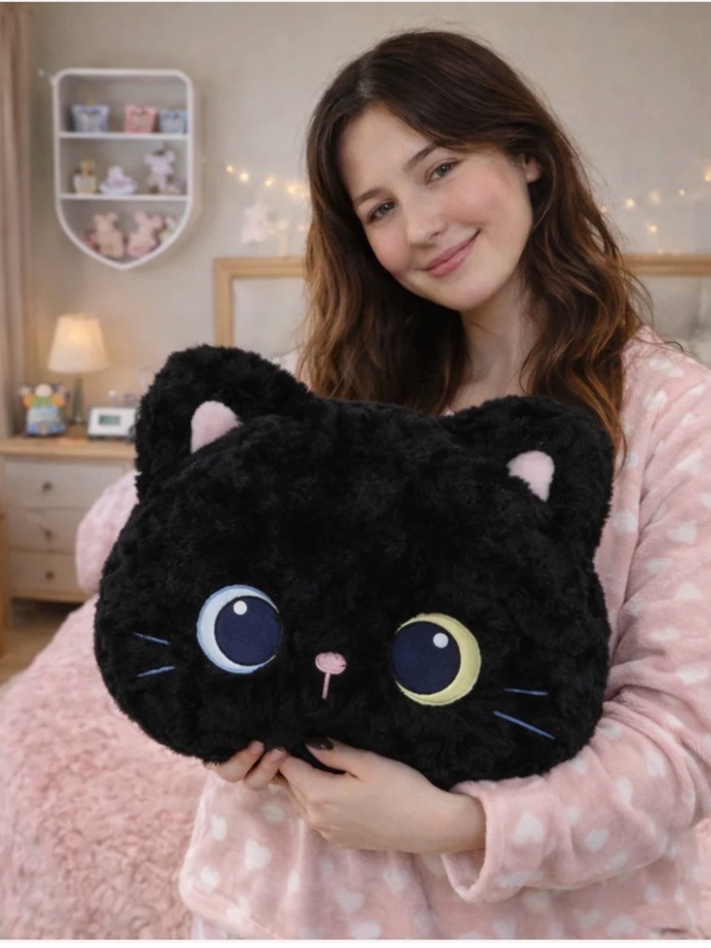 Black Cat Pillow with Mismatched Eyes Mochi Meow" Kitten Pillows and case game
